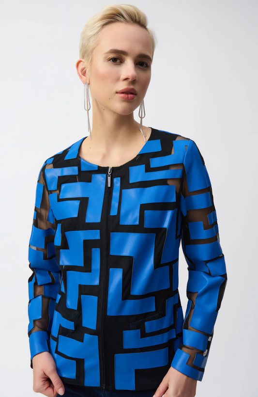 Mesh & Leatherette Fitted Jacket